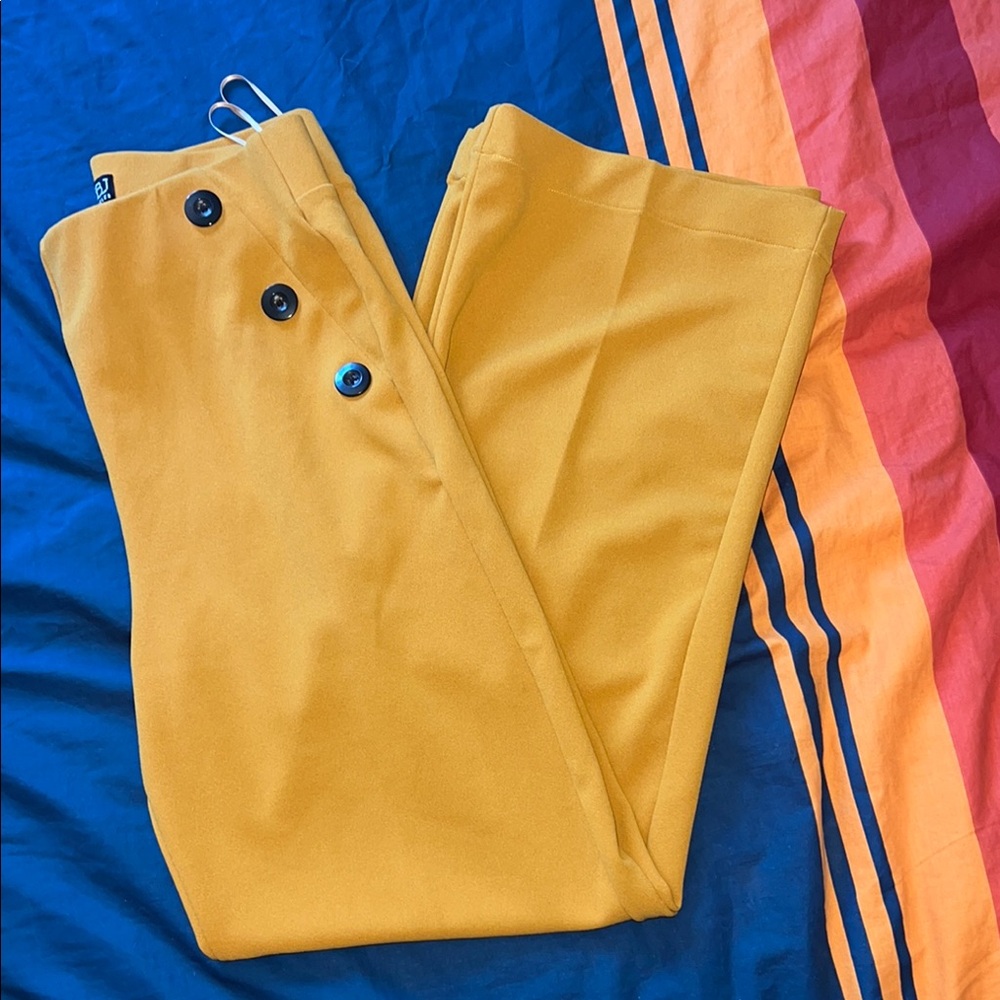 Vibrant High Waisted Mustard Straight Leg Pants with Tailored Finish